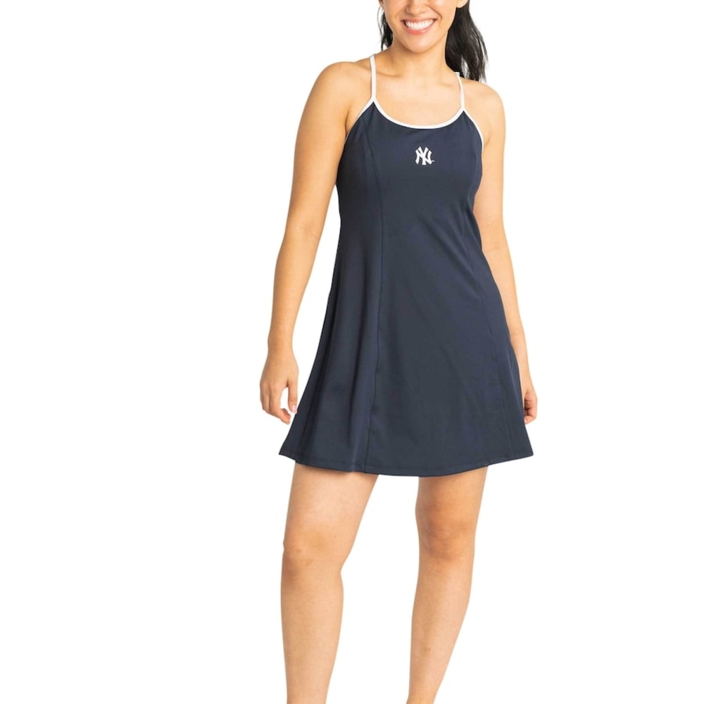 Navy Blue Strappy Dress with White Trim